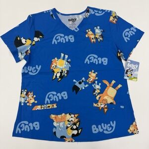 BLUEY & BINGO Women's Medical Scrub Top Sz Large With Pockets NEW